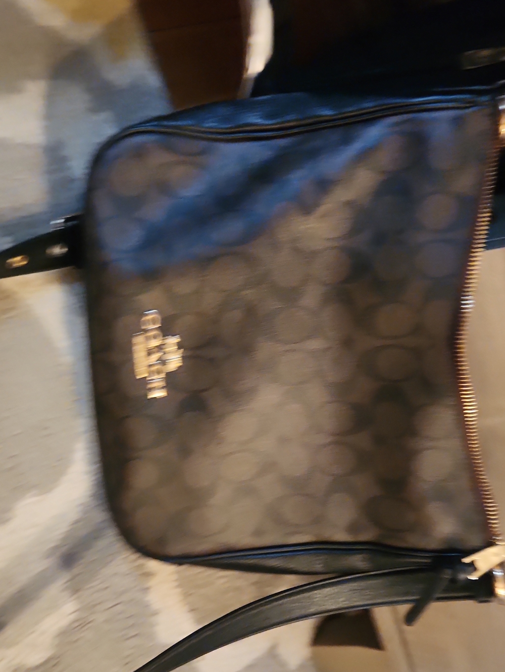 Coach Womens Crossbody Bag in Dark Brown Signature Print with Gold Hardware